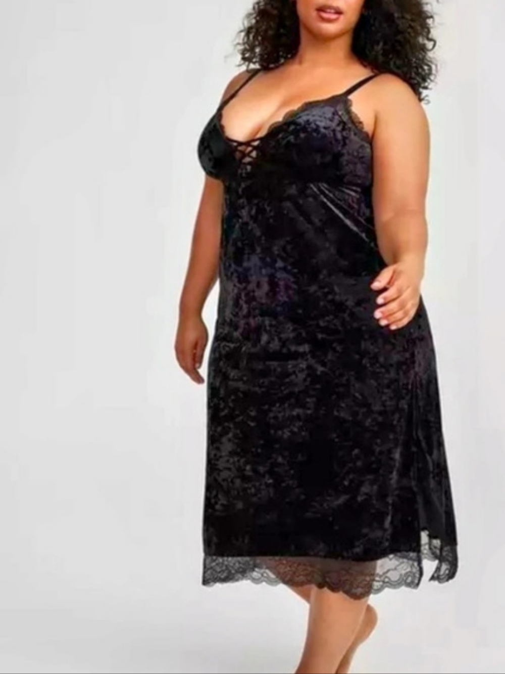 Torrid 1x Velour Lingerie Maxi Dress Black